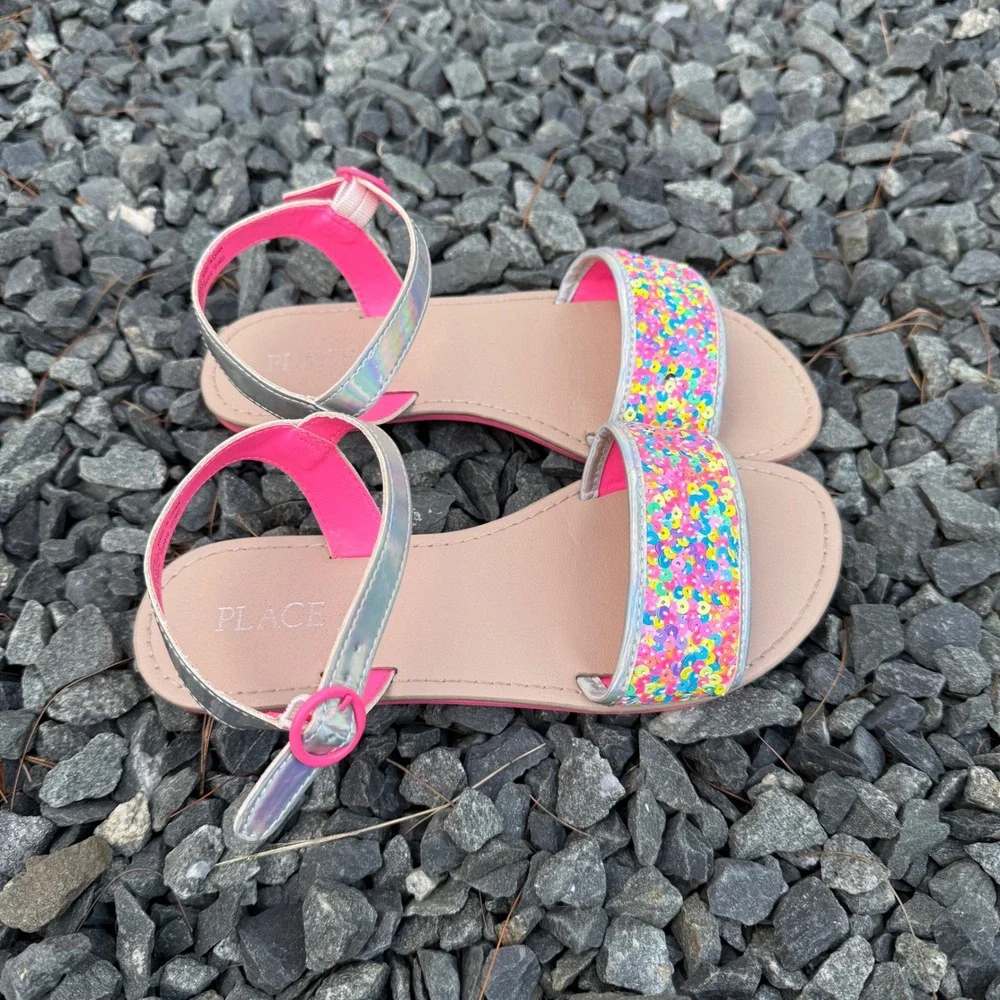 The Childrens Place Girls Sequin Holographic Ankle Strap Sandals Size 3
